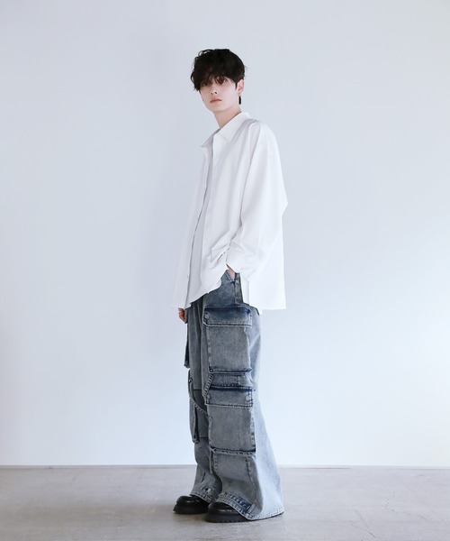 LILL(リル)の「【シワ防止】ルーズシルエット サイドスリットドレープレギュラーシャツ(シャツ/ブラウス・メンズ・ブラック/ホワイト・XL/L/M/S)」の14枚目の写真
