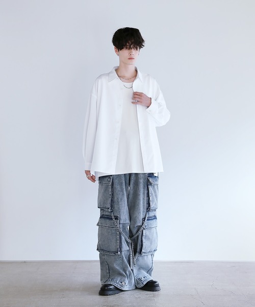 LILL(リル)の「【シワ防止】ルーズシルエット サイドスリットドレープレギュラーシャツ(シャツ/ブラウス・メンズ・ブラック/ホワイト・XL/L/M/S)」の15枚目の写真