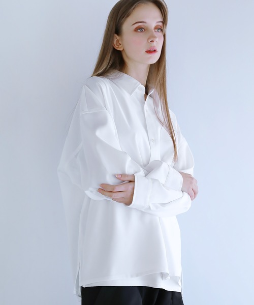 LILL(リル)の「【シワ防止】ルーズシルエット サイドスリットドレープレギュラーシャツ(シャツ/ブラウス・メンズ・ブラック/ホワイト・XL/L/M/S)」の19枚目の写真