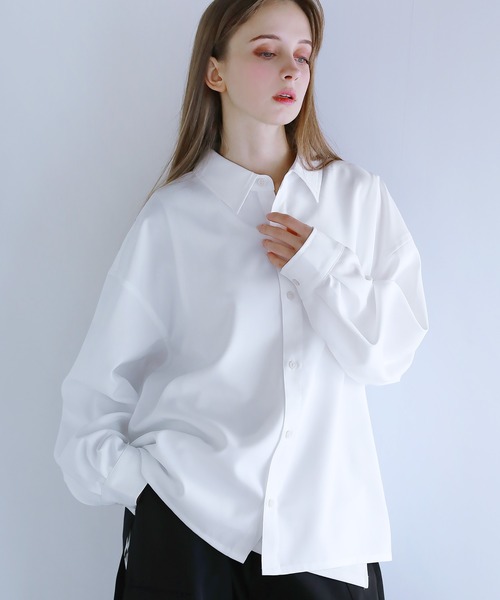 LILL(リル)の「【シワ防止】ルーズシルエット サイドスリットドレープレギュラーシャツ(シャツ/ブラウス・メンズ・ブラック/ホワイト・XL/L/M/S)」の21枚目の写真
