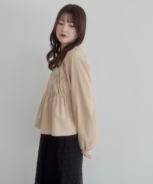 mellowneon(メロウネオン)の「スクエアギャザーブラウス(Tシャツ/カットソー・レディース・ブラック/グレー/ベージュ・FREE)」の10枚目の写真