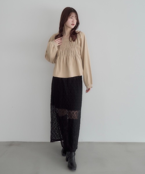 mellowneon(メロウネオン)の「スクエアギャザーブラウス(Tシャツ/カットソー・レディース・ブラック/グレー/ベージュ・FREE)」の14枚目の写真