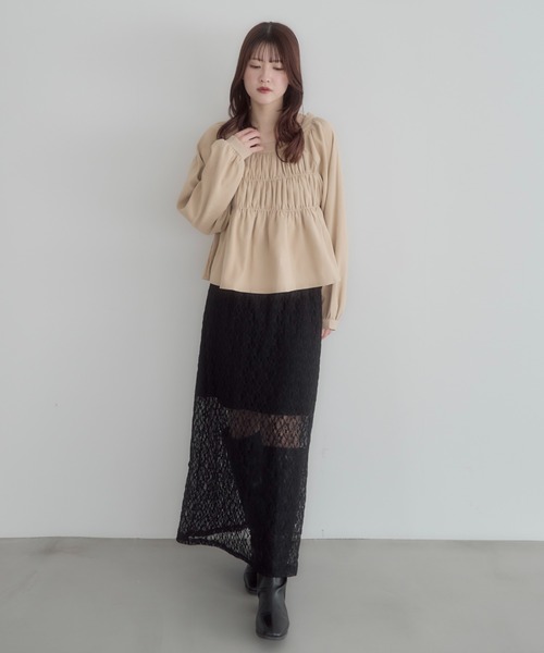 mellowneon(メロウネオン)の「スクエアギャザーブラウス(Tシャツ/カットソー・レディース・ブラック/グレー/ベージュ・FREE)」の15枚目の写真
