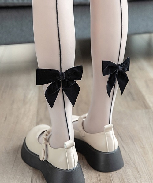ブラックタイツ　紫リボン 楽天市場】【SALE】 センターリボン網みタイツ 靴 靴下 タイツ