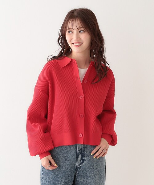 Cutie Blonde(キューティーブロンド)の「着こなしいろいろ 襟付きスポンディッシュニットカーディガン(カーディガン/ボレロ・レディース・ホワイト系5/ダークグレー/レッド系1・00)」の8枚目の写真