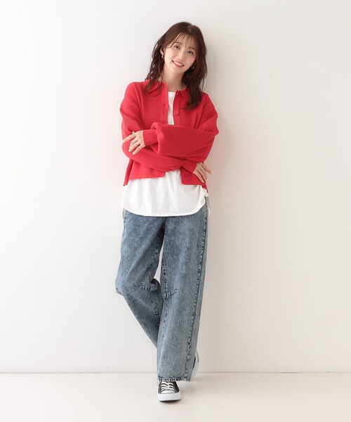 Cutie Blonde(キューティーブロンド)の「着こなしいろいろ 襟付きスポンディッシュニットカーディガン(カーディガン/ボレロ・レディース・ホワイト系5/ダークグレー/レッド系1・00)」の10枚目の写真