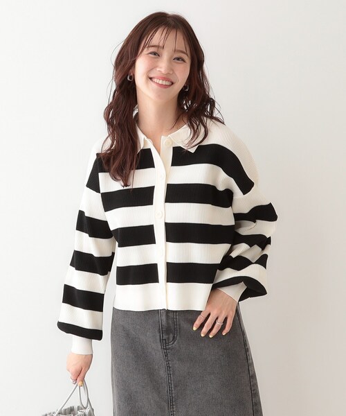 Cutie Blonde(キューティーブロンド)の「着こなしいろいろ 襟付きスポンディッシュニットカーディガン(カーディガン/ボレロ・レディース・ホワイト系5/ダークグレー/レッド系1・00)」の13枚目の写真