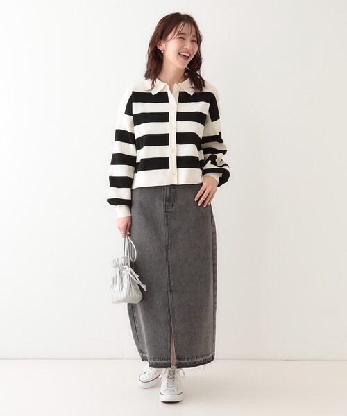 Cutie Blonde(キューティーブロンド)の「着こなしいろいろ 襟付きスポンディッシュニットカーディガン(カーディガン/ボレロ・レディース・ホワイト系5/ダークグレー/レッド系1・00)」の14枚目の写真