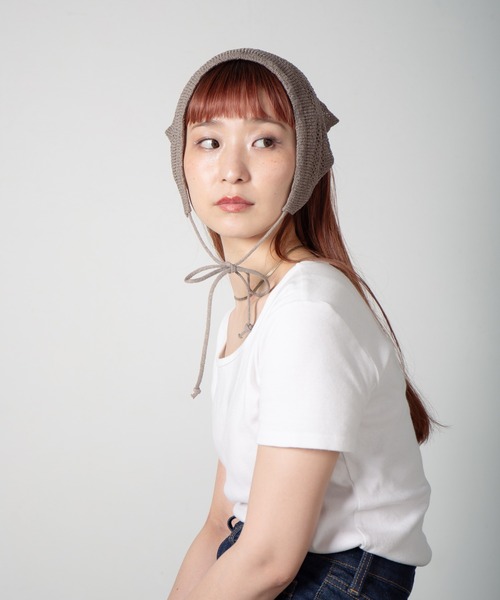 RACAL（ラカル）の「Stripe Lace Knitting scarf / ボーダー柄メッシュレース編みニットスカーフ（ニットキャップ/ビーニー・レディース・ブラウン/アイボリー/ブラック/グリーン・FREE）」の3枚目の写真