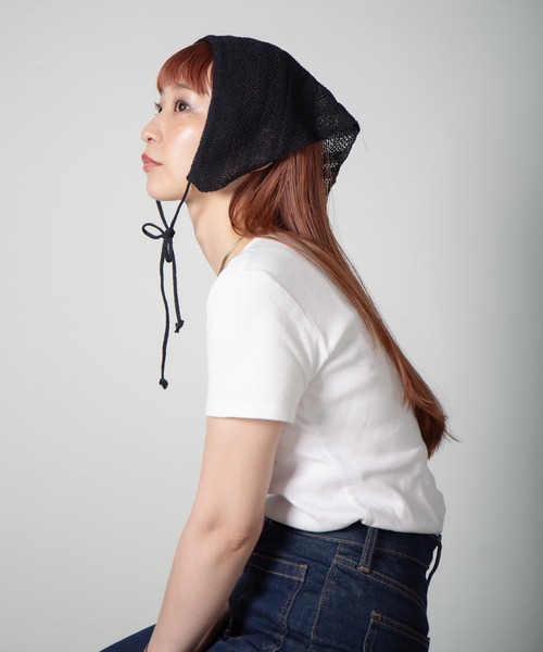 RACAL（ラカル）の「Stripe Lace Knitting scarf / ボーダー柄メッシュレース編みニットスカーフ（ニットキャップ/ビーニー・レディース・ブラウン/アイボリー/ブラック/グリーン・FREE）」の2枚目の写真