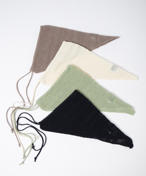 RACAL（ラカル）の「Stripe Lace Knitting scarf / ボーダー柄メッシュレース編みニットスカーフ（ニットキャップ/ビーニー・レディース・ブラウン/アイボリー/ブラック/グリーン・FREE）」の5枚目の写真