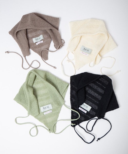 RACAL（ラカル）の「Stripe Lace Knitting scarf / ボーダー柄メッシュレース編みニットスカーフ（ニットキャップ/ビーニー・レディース・ブラウン/アイボリー/ブラック/グリーン・FREE）」の6枚目の写真