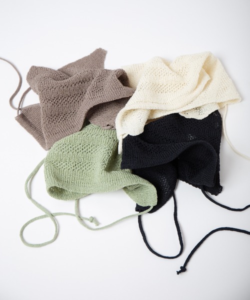 RACAL（ラカル）の「Stripe Lace Knitting scarf / ボーダー柄メッシュレース編みニットスカーフ（ニットキャップ/ビーニー・レディース・ブラウン/アイボリー/ブラック/グリーン・FREE）」の7枚目の写真