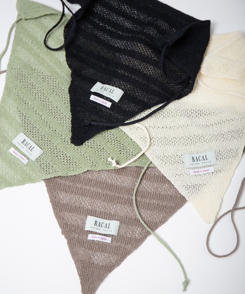 RACAL（ラカル）の「Stripe Lace Knitting scarf / ボーダー柄メッシュレース編みニットスカーフ（ニットキャップ/ビーニー・レディース・ブラウン/アイボリー/ブラック/グリーン・FREE）」の14枚目の写真