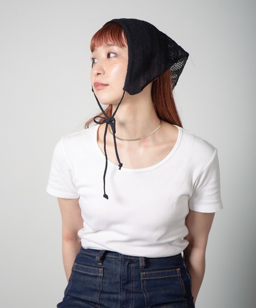 RACAL（ラカル）の「Stripe Lace Knitting scarf / ボーダー柄メッシュレース編みニットスカーフ（ニットキャップ/ビーニー・レディース・ブラウン/アイボリー/ブラック/グリーン・FREE）」の15枚目の写真