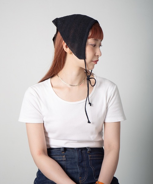 RACAL（ラカル）の「Stripe Lace Knitting scarf / ボーダー柄メッシュレース編みニットスカーフ（ニットキャップ/ビーニー・レディース・ブラウン/アイボリー/ブラック/グリーン・FREE）」の17枚目の写真