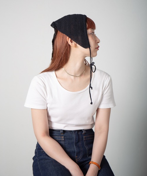 RACAL（ラカル）の「Stripe Lace Knitting scarf / ボーダー柄メッシュレース編みニットスカーフ（ニットキャップ/ビーニー・レディース・ブラウン/アイボリー/ブラック/グリーン・FREE）」の18枚目の写真