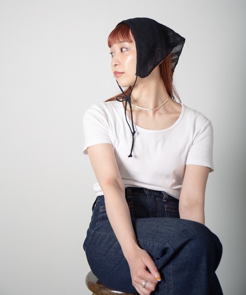 RACAL（ラカル）の「Stripe Lace Knitting scarf / ボーダー柄メッシュレース編みニットスカーフ（ニットキャップ/ビーニー・レディース・ブラウン/アイボリー/ブラック/グリーン・FREE）」の19枚目の写真