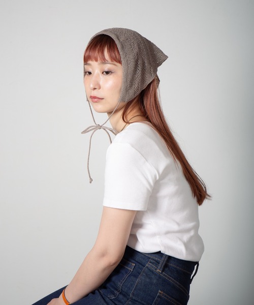 RACAL（ラカル）の「Stripe Lace Knitting scarf / ボーダー柄メッシュレース編みニットスカーフ（ニットキャップ/ビーニー・レディース・ブラウン/アイボリー/ブラック/グリーン・FREE）」の20枚目の写真