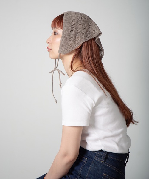 RACAL（ラカル）の「Stripe Lace Knitting scarf / ボーダー柄メッシュレース編みニットスカーフ（ニットキャップ/ビーニー・レディース・ブラウン/アイボリー/ブラック/グリーン・FREE）」の21枚目の写真