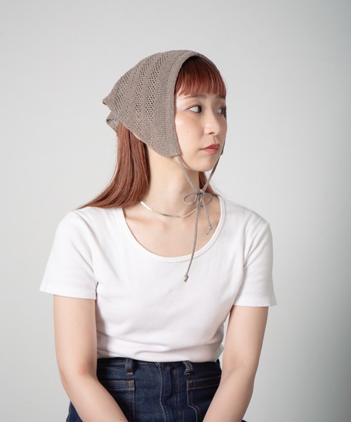 RACAL（ラカル）の「Stripe Lace Knitting scarf / ボーダー柄メッシュレース編みニットスカーフ（ニットキャップ/ビーニー・レディース・ブラウン/アイボリー/ブラック/グリーン・FREE）」の22枚目の写真