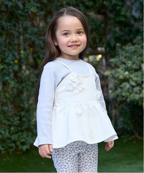 petit main（プティマイン）の「【リンク】花ビスチェ長Tセット(キッズ)（アンサンブル・キッズ・ブルー/アイボリー・80ｃｍ/90cm/110cm/100cm/120cm/130cm）」の5枚目の写真