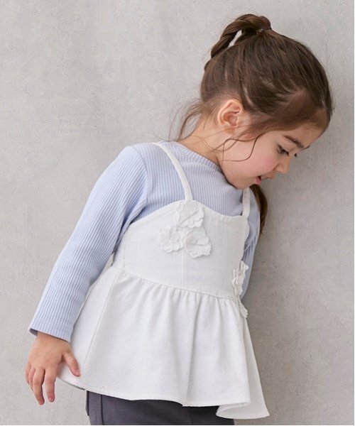 petit main（プティマイン）の「【リンク】花ビスチェ長Tセット(キッズ)（アンサンブル・キッズ・ブルー/アイボリー・80ｃｍ/90cm/110cm/100cm/120cm/130cm）」の6枚目の写真