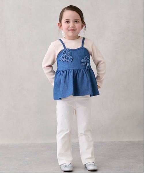 petit main（プティマイン）の「【リンク】花ビスチェ長Tセット(キッズ)（アンサンブル・キッズ・ブルー/アイボリー・80ｃｍ/90cm/110cm/100cm/120cm/130cm）」の12枚目の写真