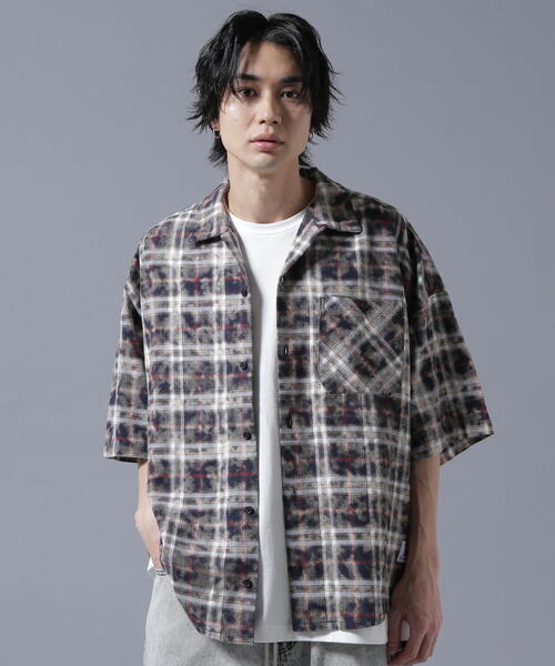 ブラウス シャツ 「WEB＆限定」DankeSchon/ダンケシェーン/BLEACH CHECK OPEN COLLER レディース メンズ WEB＆DEPOT限定】DankeSchon/ダンケシェーン/BLEACH CHECK OPEN
