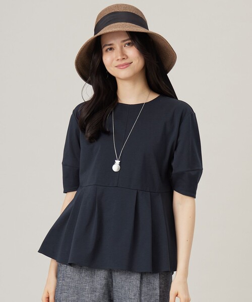 自由区(ジユウク)の「ハイツイストポンチペプラム カットソー(Tシャツ/カットソー・レディース・ダルブルー系/ライトグレー系/ネイビー系/アイボリー系・32)」の3枚目の写真