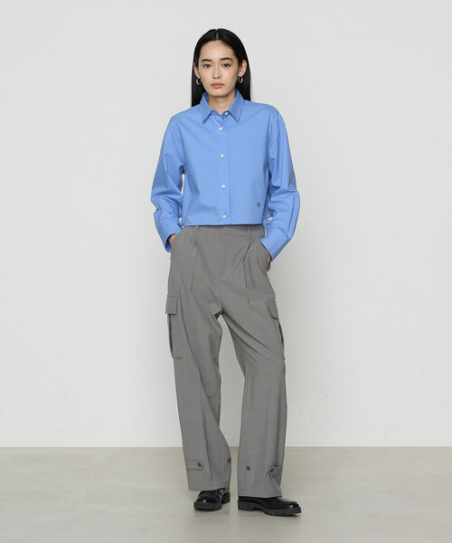 COMME CA(コムサ)の「ストライプタイプライター/バルキーオックスフォード クロップドシャツ(シャツ/ブラウス・レディース・ネイビー/ホワイト/ブルー・9号)」の12枚目の写真