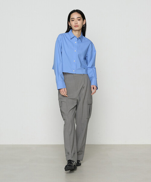 COMME CA(コムサ)の「ストライプタイプライター/バルキーオックスフォード クロップドシャツ(シャツ/ブラウス・レディース・ネイビー/ホワイト/ブルー・9号)」の13枚目の写真