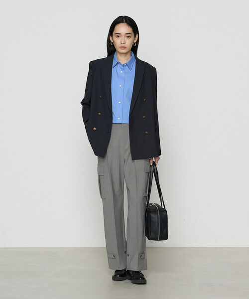 COMME CA(コムサ)の「ストライプタイプライター/バルキーオックスフォード クロップドシャツ(シャツ/ブラウス・レディース・ネイビー/ホワイト/ブルー・9号)」の14枚目の写真