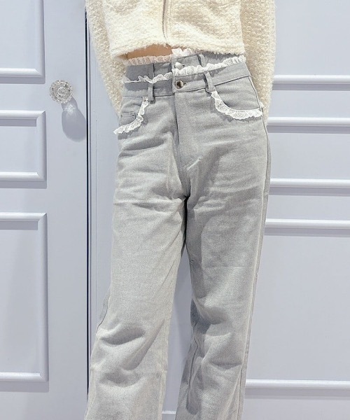 lilLilly（リルリリー）の「ダブルベルトレースデニムパンツ（デニムパンツ・レディース・グレー/ブルー・SMALL/MEDIUM）」の2枚目の写真