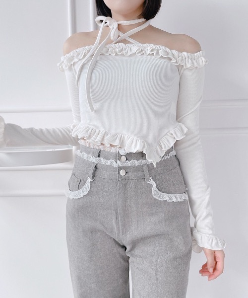 lilLilly（リルリリー）の「ダブルベルトレースデニムパンツ（デニムパンツ・レディース・グレー/ブルー・SMALL/MEDIUM）」の10枚目の写真