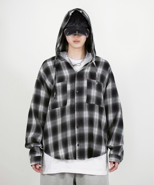 【Chikashitsu +】tartan check hooded shirt Chikashitsu +】tartan check hooded shirt（シャツ/ブラウス