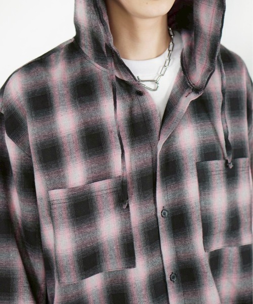 Chikashitsu +(チカシツプラス)の「【Chikashitsu +】tartan check hooded shirt / 【チカシツプラス】タータンチェックフード付き長袖シャツ(シャツ/ブラウス・メンズ・ブラック×ブルー/ブラック×ピンク/ブラック×グレー・ONE SIZE)」の17枚目の写真
