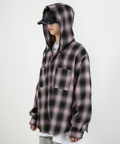 【Chikashitsu +】tartan check hooded shirt Chikashitsu +】tartan check hooded shirt / 【チカシツプラス