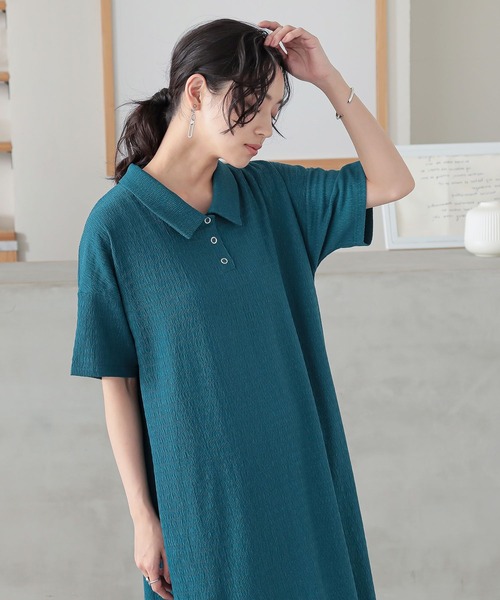 n'OrLABEL（ノアールレーベル）の「『ぽこぽこカットソーポロワンピース』（ワンピース・レディース・イエロー/ブラック/ブルーグリーン・1/2）」の12枚目の写真