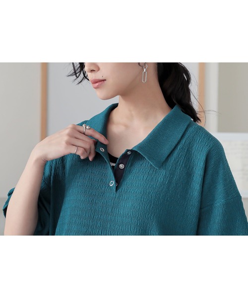 n'OrLABEL（ノアールレーベル）の「『ぽこぽこカットソーポロワンピース』（ワンピース・レディース・イエロー/ブラック/ブルーグリーン・1/2）」の8枚目の写真