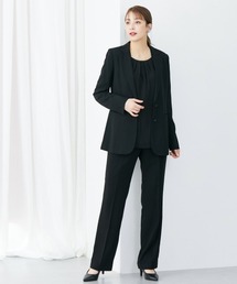 高身長 【喪服・礼服】 洗えるフォーマル3点セットパンツスーツ(ジャケット+8分袖ブラウス+パンツ)(防しわ) (トールサイズ)