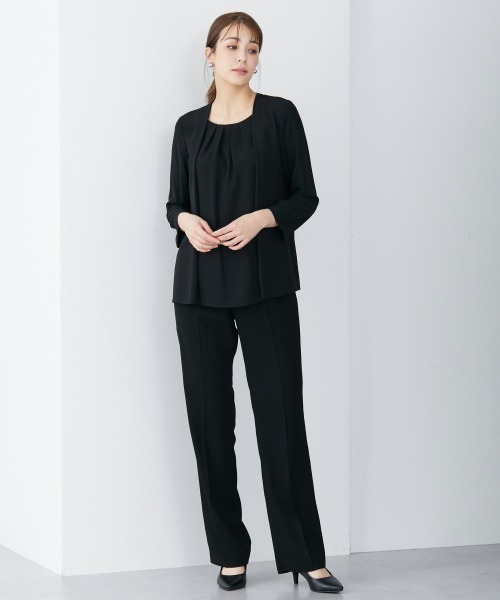 slattgir（スラットジール）の「高身長　【喪服・礼服】　洗えるフォーマル３点セットパンツスーツ（ジャケット＋8分袖ブラウス＋パンツ）(防しわ）　（トールサイズ）（スーツセット・レディース・ブラック・5L/4L/3L/LL/L/M）」の8枚目の写真