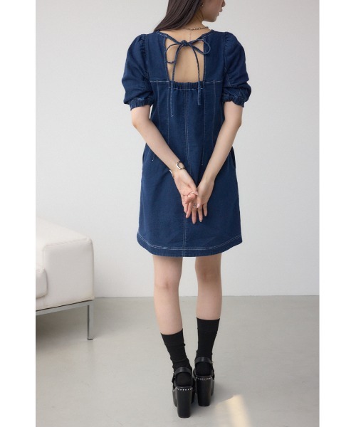おしゃれデニム半袖マーメイドワンピース AZUL BY MOUSSY | フロントジップ半袖デニムワンピース