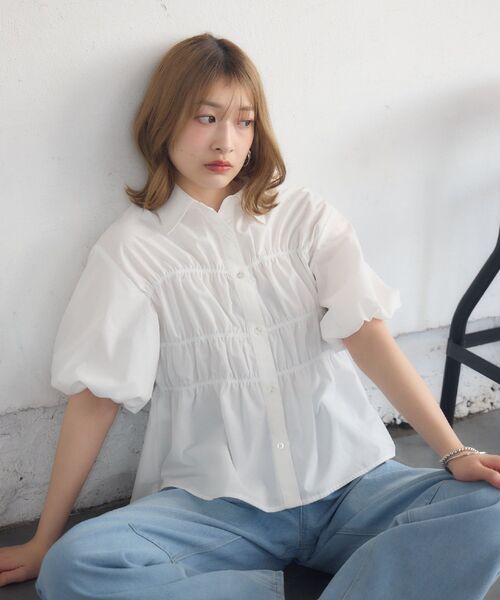 RETRO GIRL(レトロガール)の「ビスチェ風バルーンSH(シャツ/ブラウス・レディース・ホワイト系その他/オフホワイト/ブルー・FREE)」の7枚目の写真