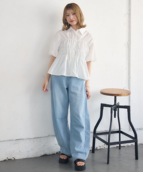 RETRO GIRL(レトロガール)の「ビスチェ風バルーンSH(シャツ/ブラウス・レディース・ホワイト系その他/オフホワイト/ブルー・FREE)」の8枚目の写真