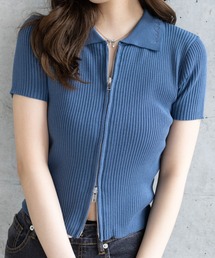 clear | 刺繍入りダブルジップニットトップス [着回し力抜群 カジュアル 韓国ファッション 大人]≪SS新作≫(ニット/セーター)