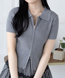 clear | 刺繍入りダブルジップニットトップス [着回し力抜群 カジュアル 韓国ファッション 大人]≪SS新作≫(ニット/セーター)
