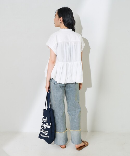 FREAK'S STORE(フリークスストア)の「裾バルーン フレンチスリーブチュニックシャツ / フリルブラウス(シャツ/ブラウス・レディース・オフホワイト/ブラック・フリ-)」の12枚目の写真