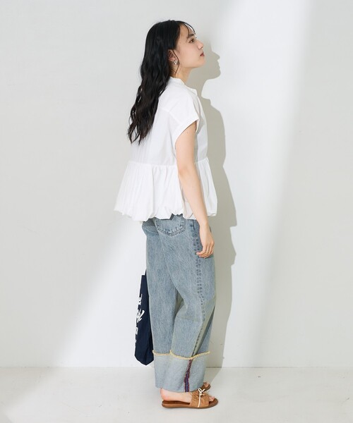 FREAK'S STORE(フリークスストア)の「裾バルーン フレンチスリーブチュニックシャツ / フリルブラウス(シャツ/ブラウス・レディース・オフホワイト/ブラック・フリ-)」の13枚目の写真
