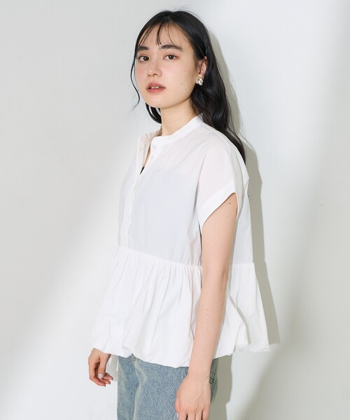 FREAK'S STORE(フリークスストア)の「裾バルーン フレンチスリーブチュニックシャツ / フリルブラウス(シャツ/ブラウス・レディース・オフホワイト/ブラック・フリ-)」の15枚目の写真
